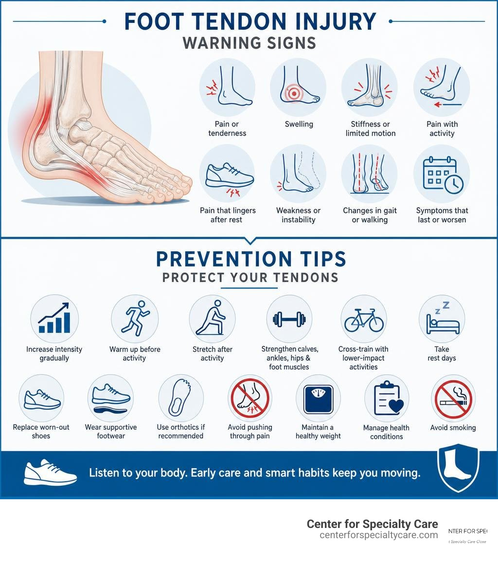 infographic of foot tendon injury warning signs and prevention tips infographic infographic of foot tendon injury warning signs and prevention tips infographic