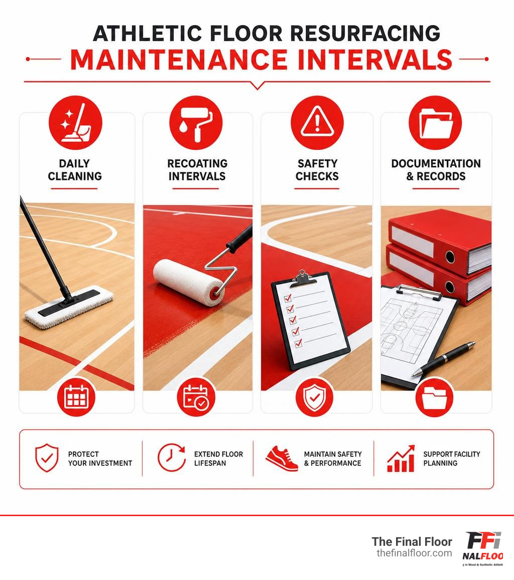 athletic floor resurfacing maintenance intervals daily cleaning recoating safety documentation infographic athletic floor resurfacing maintenance intervals daily cleaning recoating safety documentation infographic