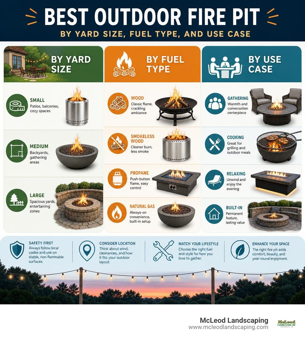 Infographic: Best outdoor fire pit by yard size, fuel type, and use case infographic