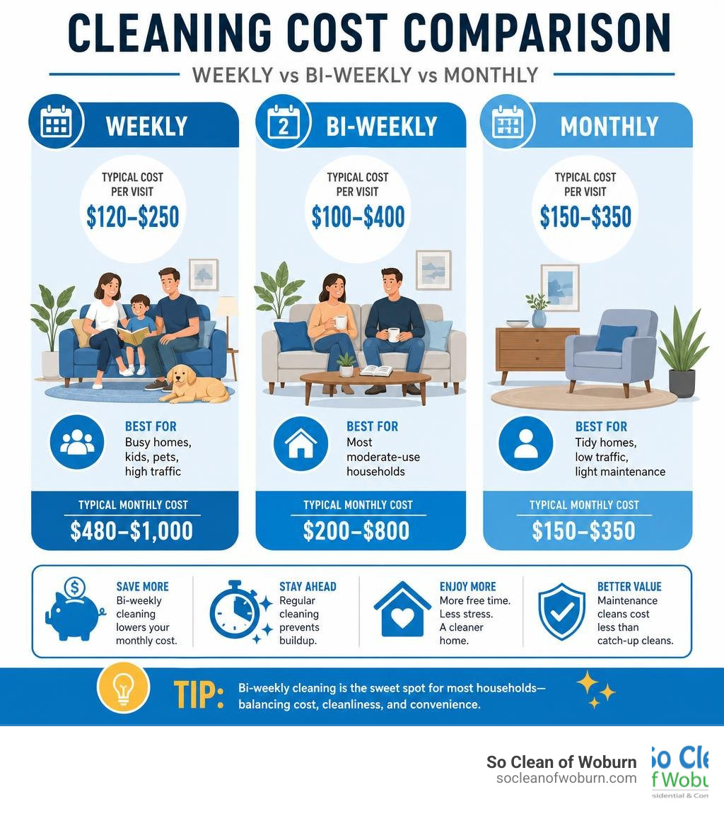 weekly bi-weekly and monthly cleaning cost comparison infographic infographic