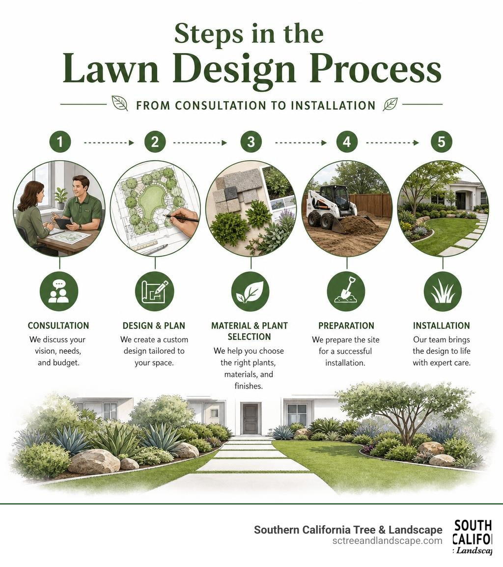 Steps in the lawn design process from consultation to installation infographic infographic