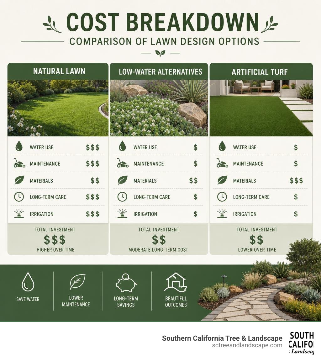 Cost breakdown comparison of lawn design options chart infographic