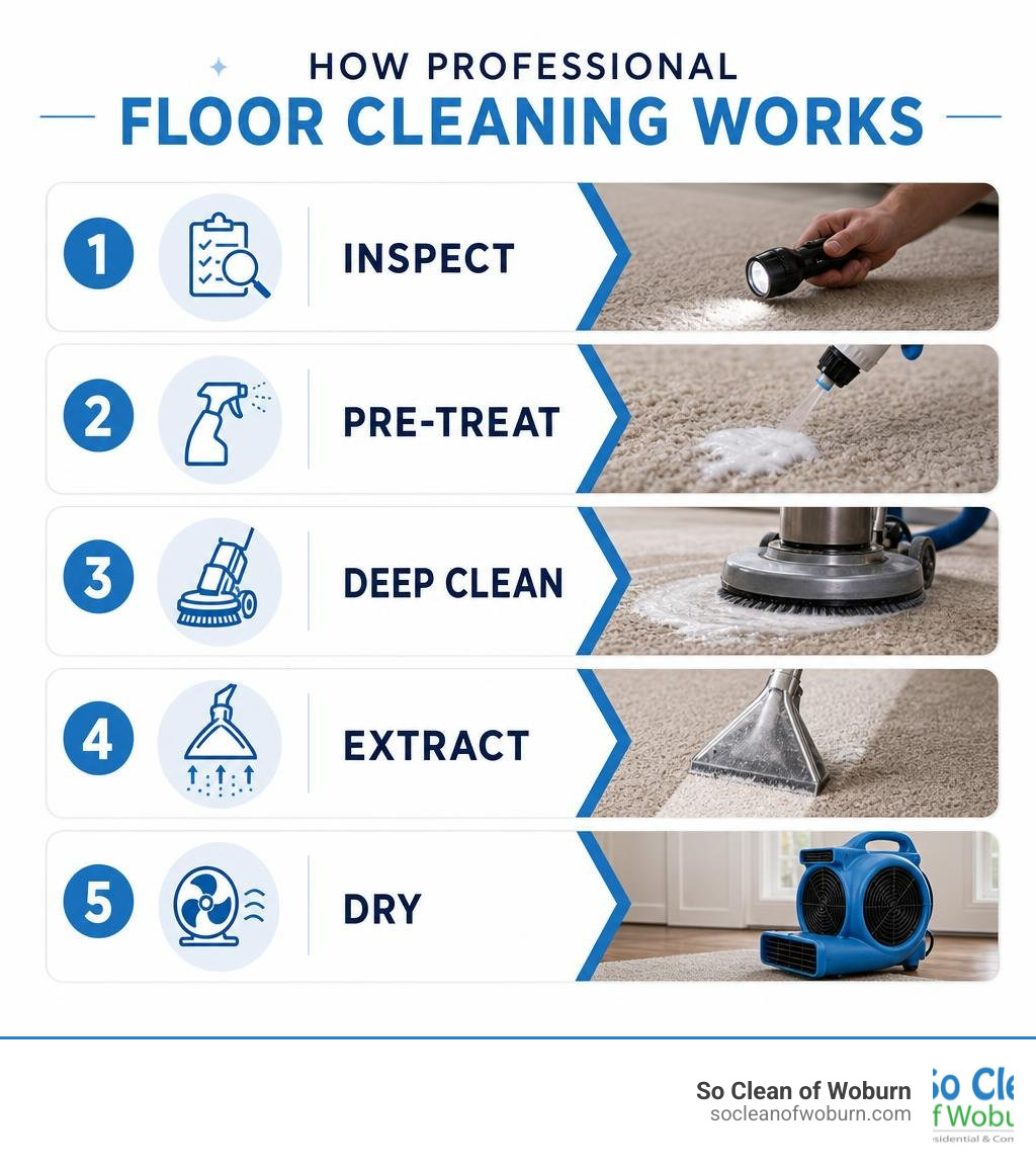 Infographic: How professional floor cleaning works inspect, pre-treat, deep clean, extract, dry infographic Infographic: How professional floor cleaning works inspect, pre-treat, deep clean, extract, dry infographic