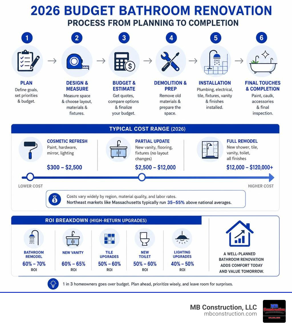 2026 budget bathroom renovation process from planning to completion with costs and ROI breakdown infographic 2026 budget bathroom renovation process from planning to completion with costs and ROI breakdown infographic