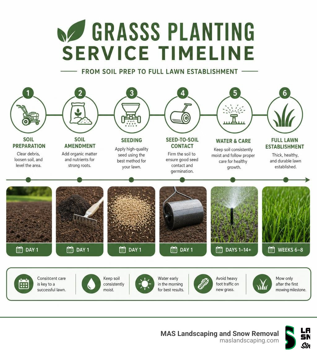 Grass planting service timeline from soil prep to full lawn establishment infographic infographic Grass planting service timeline from soil prep to full lawn establishment infographic infographic