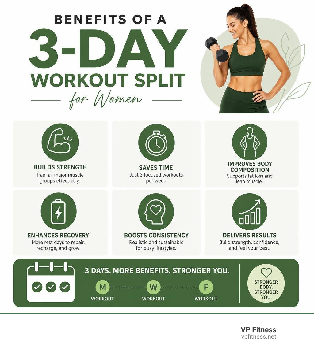 Benefits of a 3-day workout split for women infographic infographic
