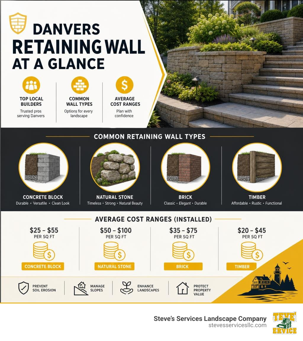 Infographic showing top Danvers retaining wall builders, common wall types, and average cost ranges infographic Infographic showing top Danvers retaining wall builders, common wall types, and average cost ranges infographic