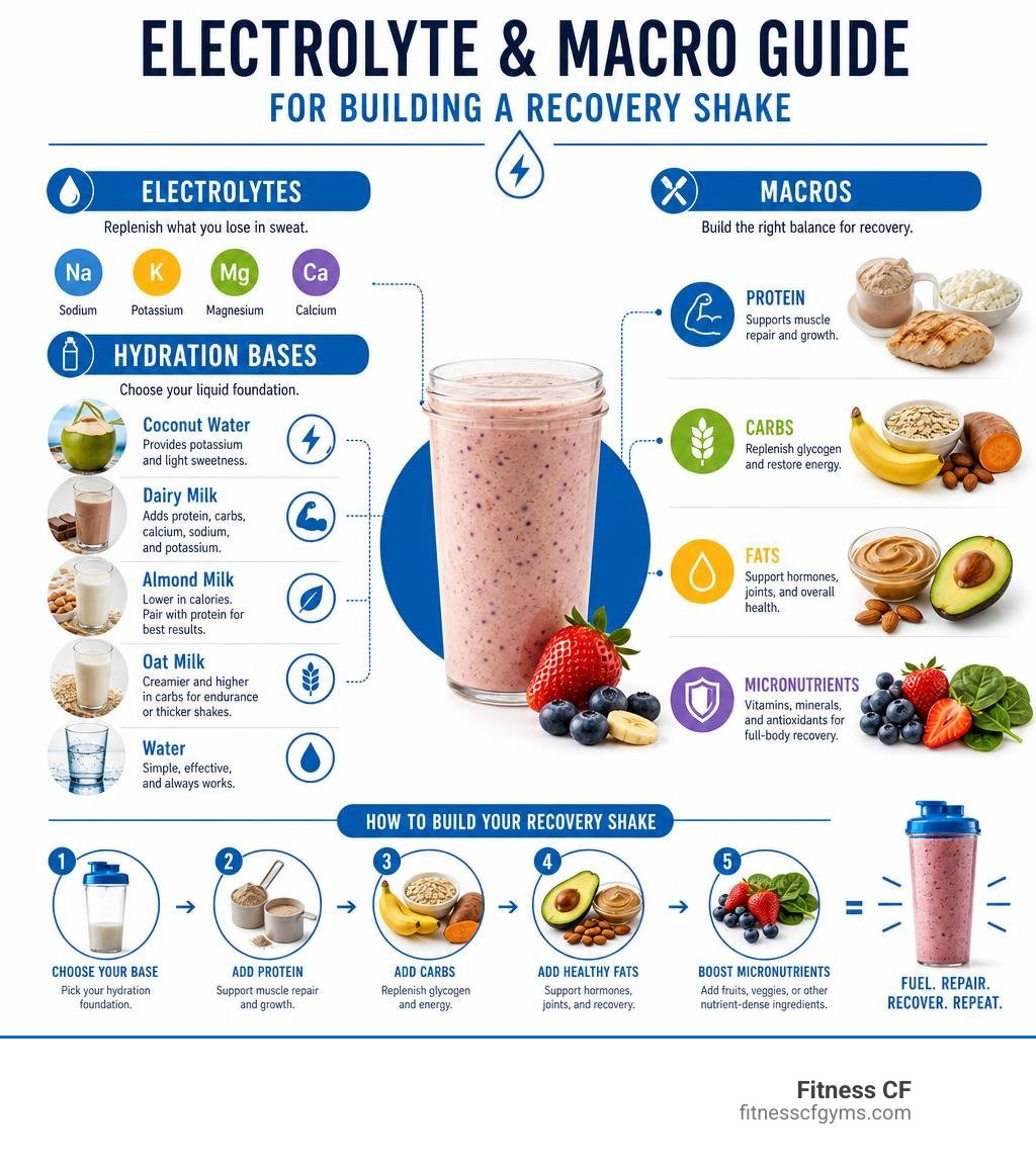 Electrolyte and macro guide for building a recovery shake infographic Electrolyte and macro guide for building a recovery shake infographic
