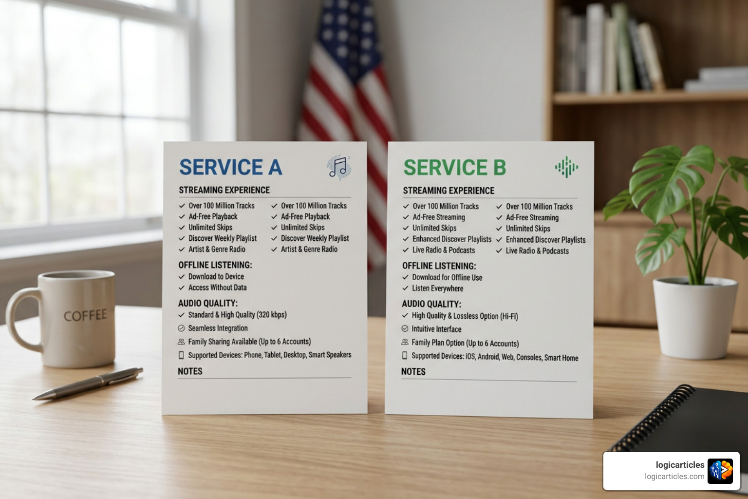 side-by-side music service feature cards side-by-side music service feature cards