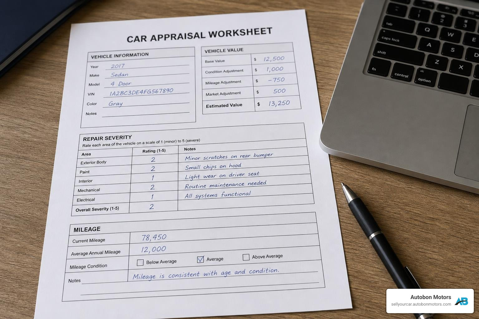 diminished value calculation worksheet with vehicle value repair severity and mileage