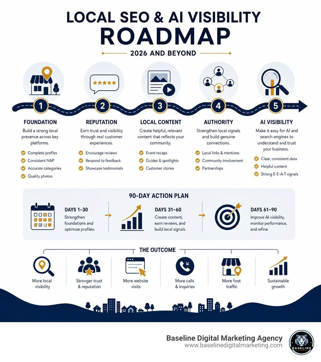 local SEO and AI visibility roadmap infographic local SEO and AI visibility roadmap infographic