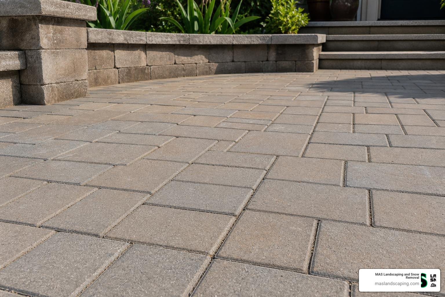 Clean, dry paver joints prepared for polymeric sand application