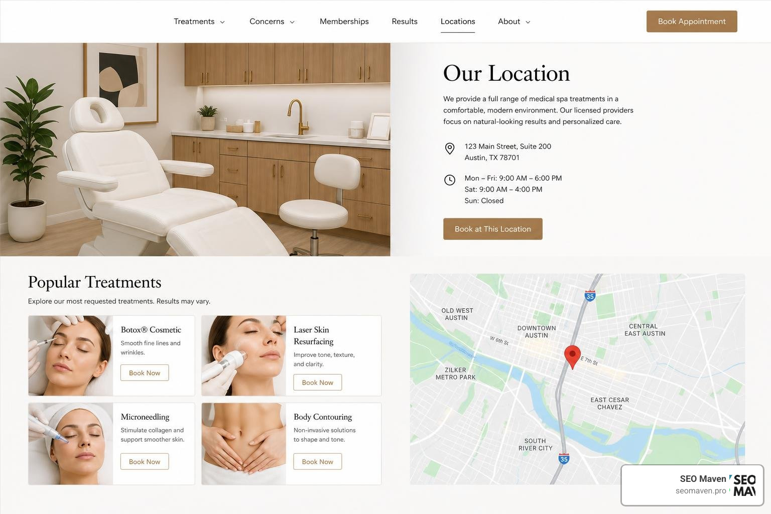 high converting medical spa location page layout high converting medical spa location page layout