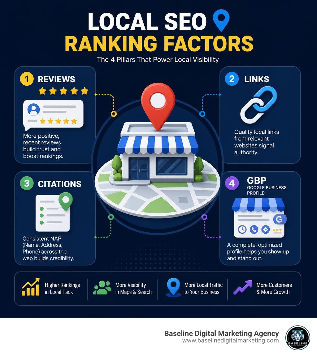 local seo ranking factors infographic with reviews links citations and GBP infographic