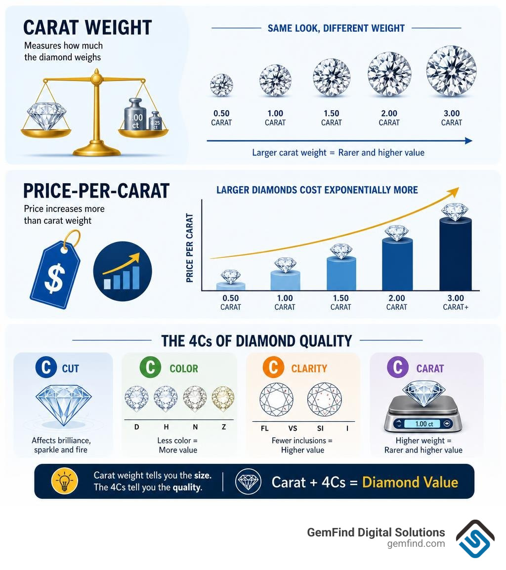 Infographic explaining carat weight, price-per-carat, and the 4Cs infographic