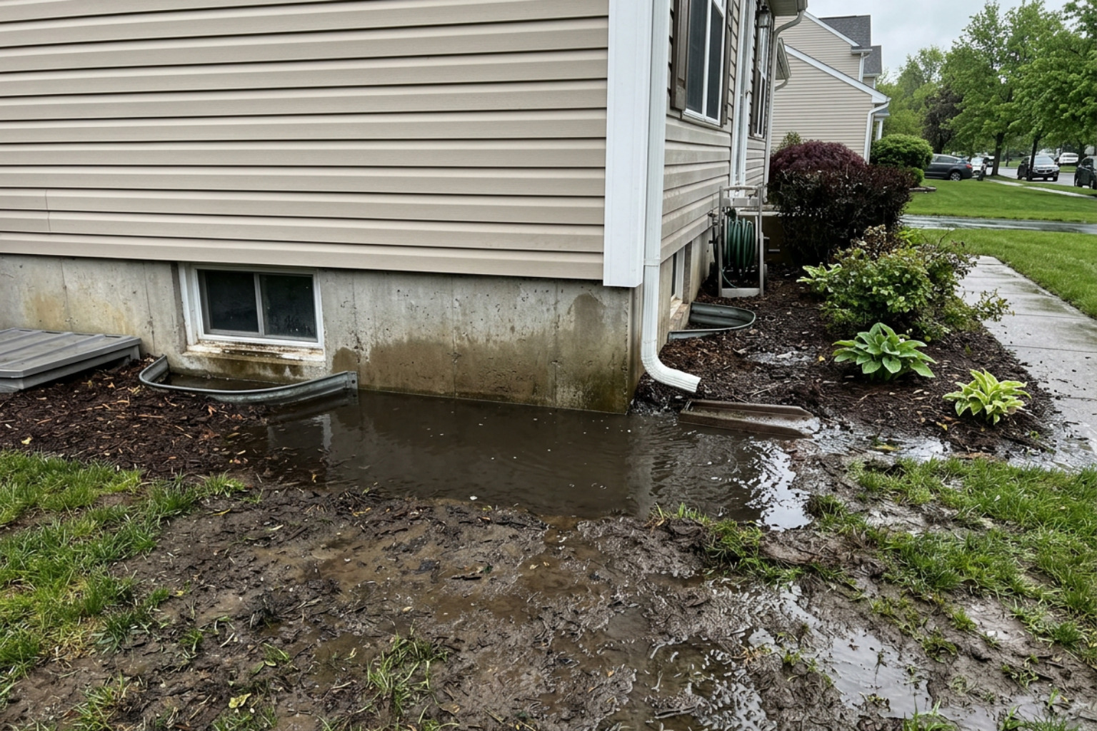 water pooling near a home foundation