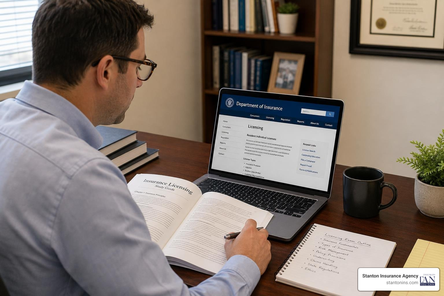insurance professional studying licensing materials and state insurance department website insurance professional studying licensing materials and state insurance department website