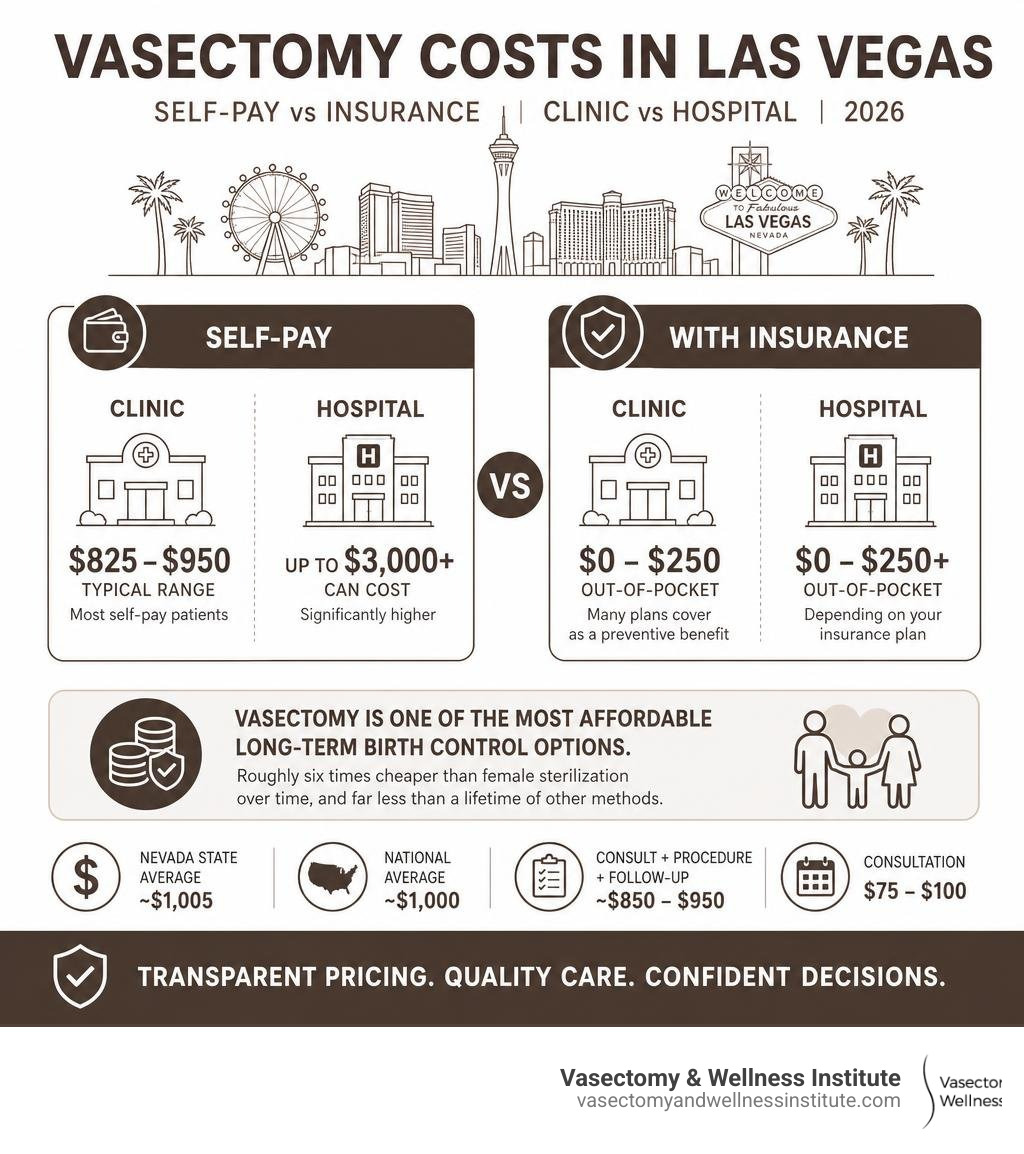 Infographic comparing vasectomy options in Las Vegas: self-pay vs insurance, clinic vs hospital settings infographic Infographic comparing vasectomy options in Las Vegas: self-pay vs insurance, clinic vs hospital settings infographic