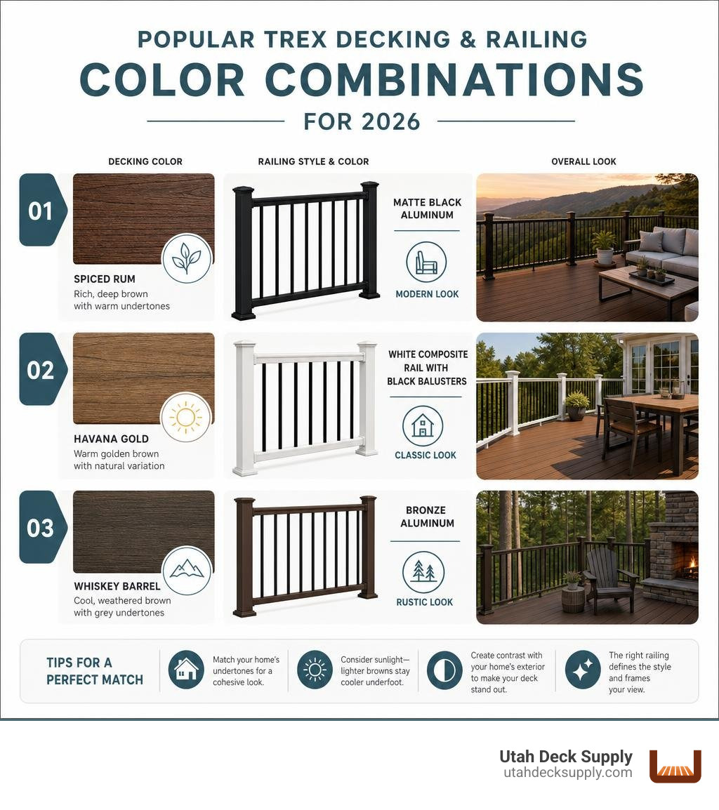 Infographic showing popular Trex decking and railing color combinations for 2026 infographic Infographic showing popular Trex decking and railing color combinations for 2026 infographic