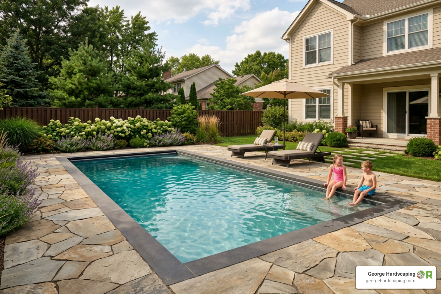 gorgeous stone pavers installed around an in-ground swimming pool gorgeous stone pavers installed around an in-ground swimming pool