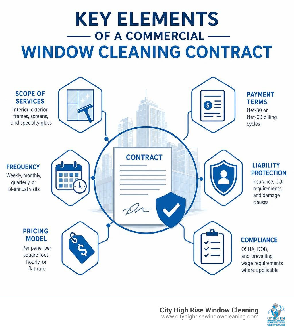Key elements of a commercial window cleaning contract infographic infographic Key elements of a commercial window cleaning contract infographic infographic