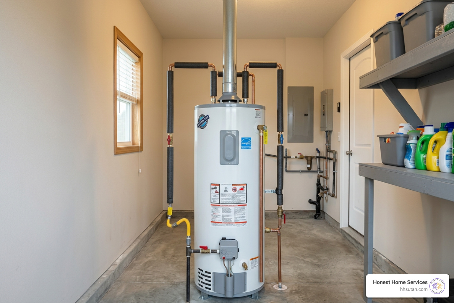 Newly installed energy-efficient gas water heater Newly installed energy-efficient gas water heater
