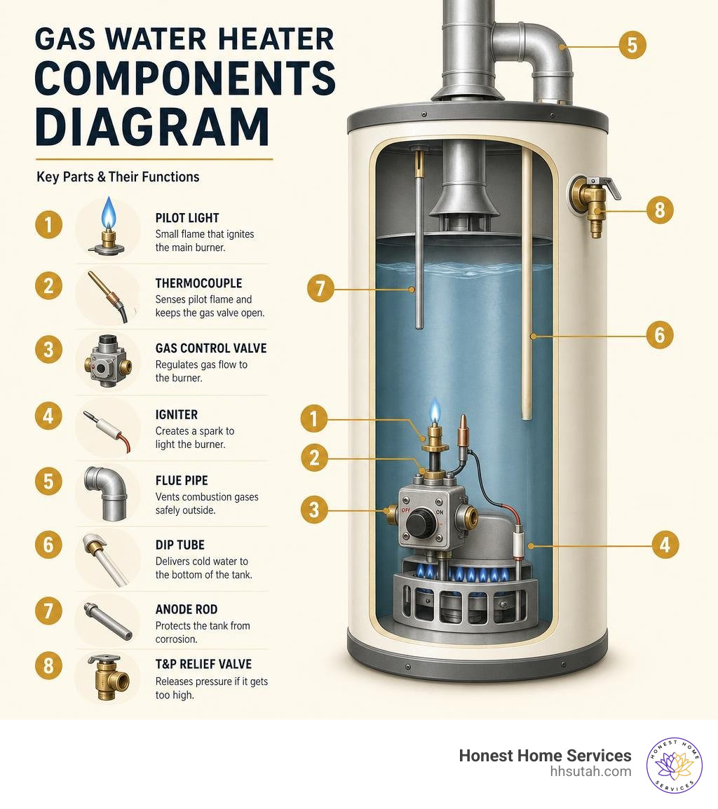 Gas water heater components diagram infographic Gas water heater components diagram infographic