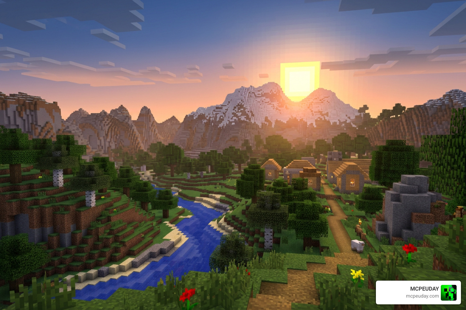 Minecraft day night cycle sunrise landscape Minecraft day night cycle sunrise landscape