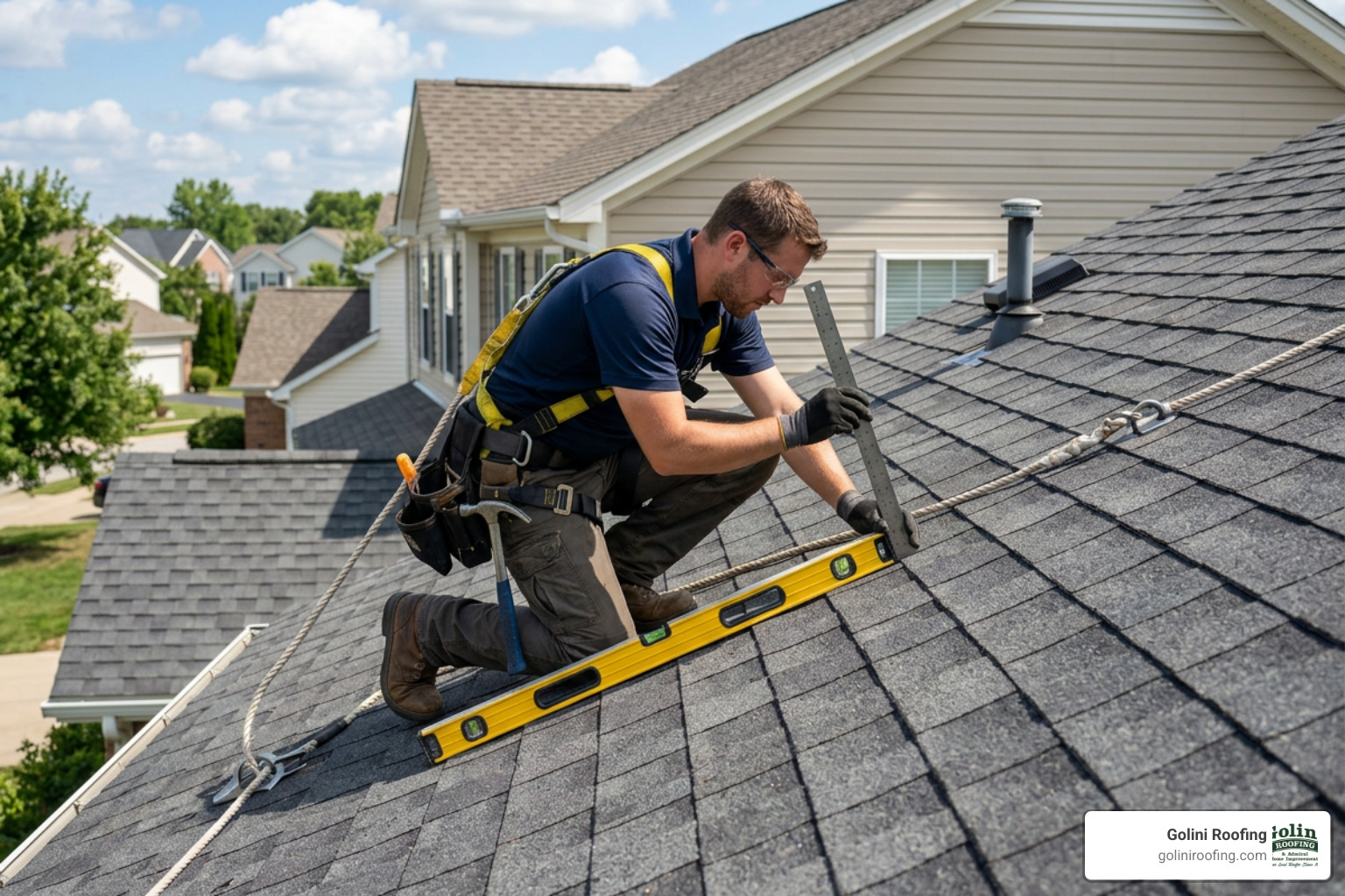 Measuring a roof slope with a level Measuring a roof slope with a level