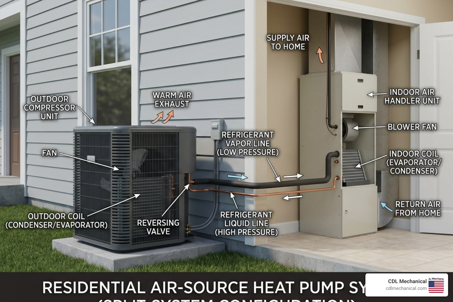 diagram of the main components of a heat pump system