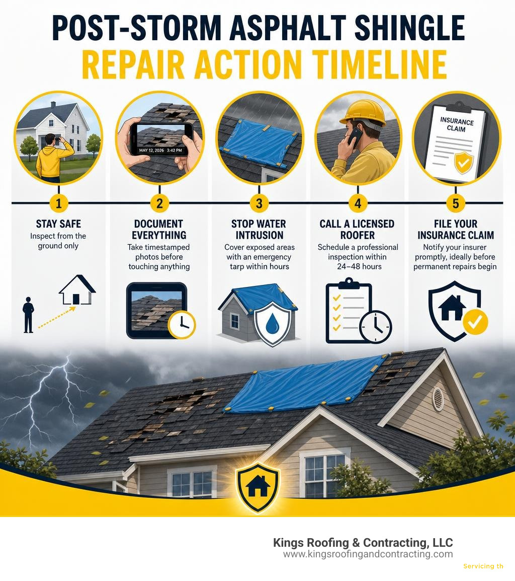 Post-storm asphalt shingle repair action timeline infographic infographic Post-storm asphalt shingle repair action timeline infographic infographic