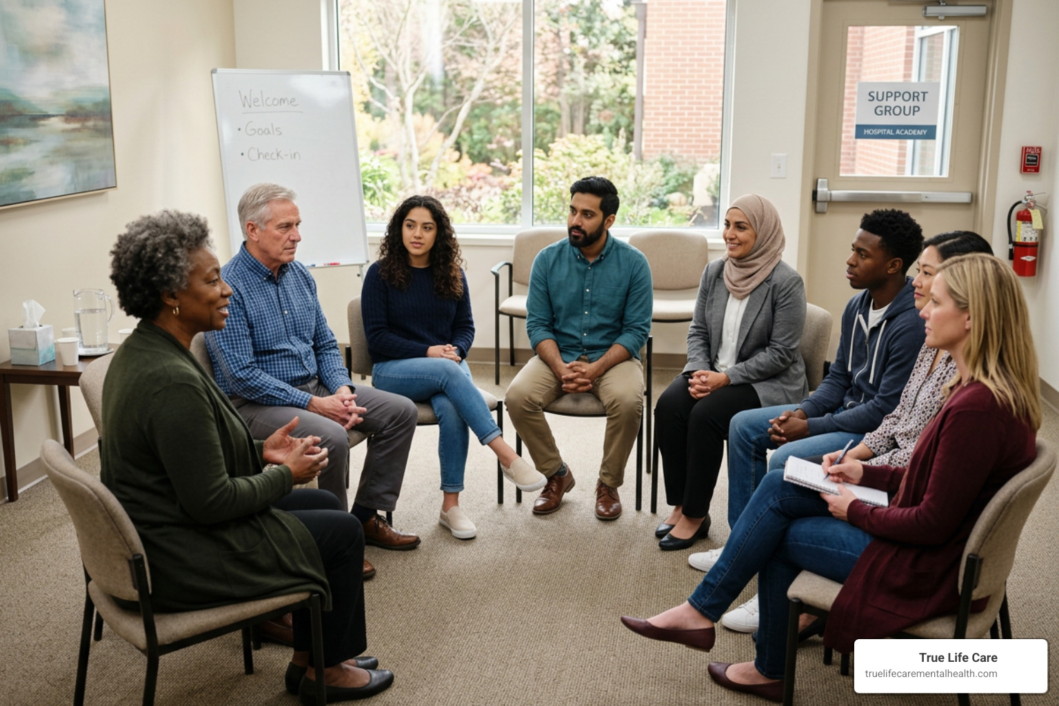 Group therapy session focused on healing and depression treatment