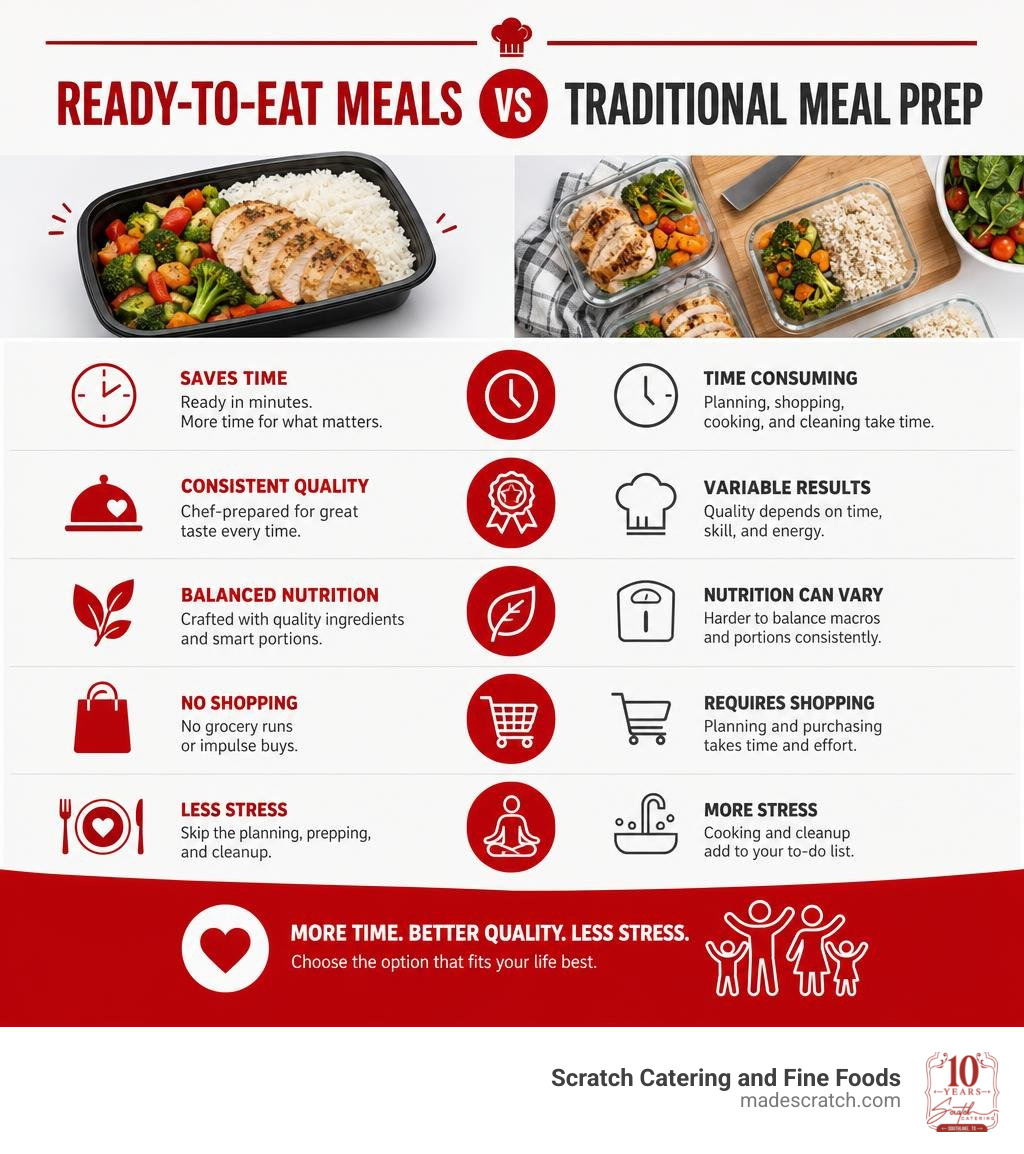Benefits of ready-to-eat meals vs traditional meal prep infographic infographic