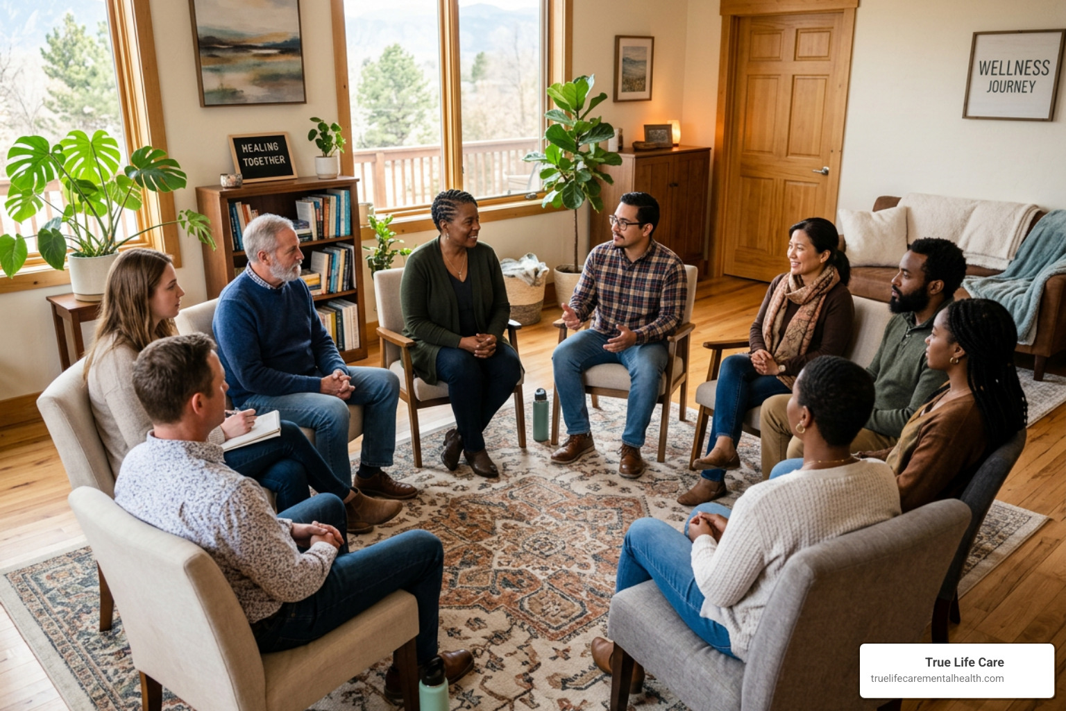 Group therapy session focused on healing and mental wellness