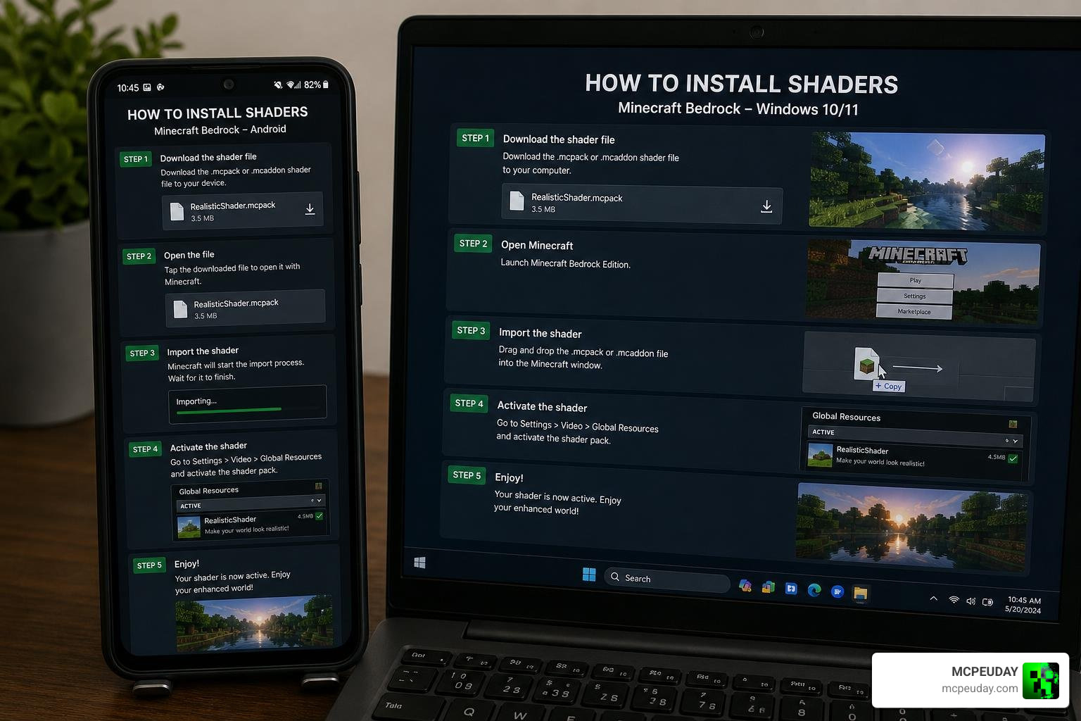 Step-by-step installation guide for RenderDragon shaders on mobile and PC