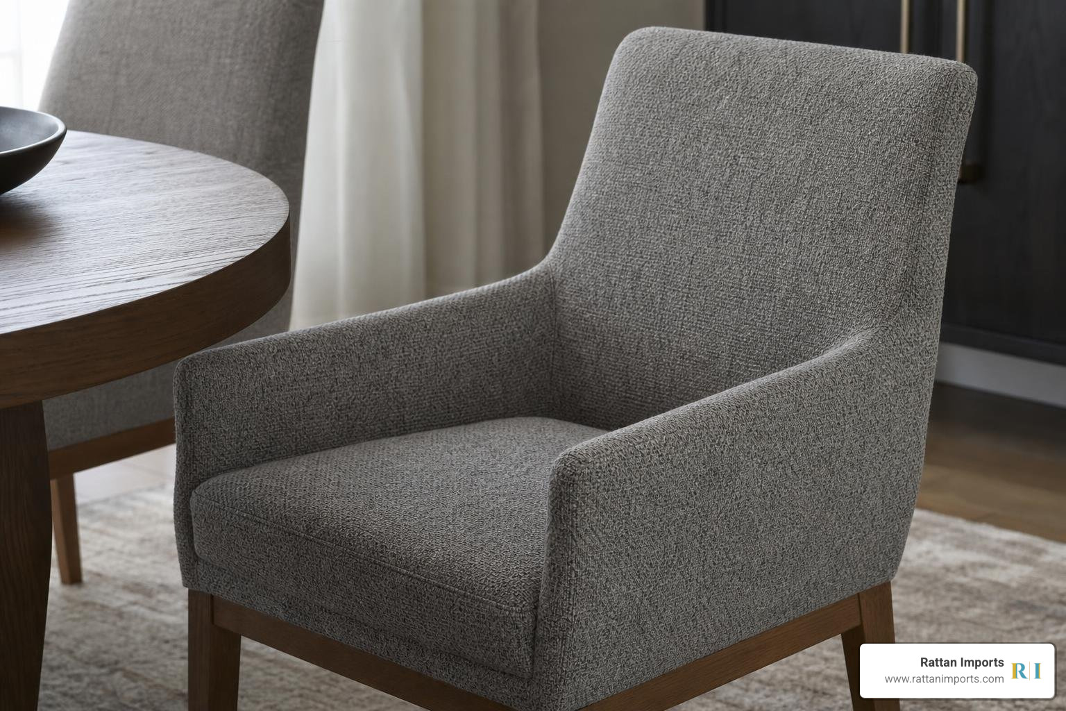 upholstered gray dining armchair with textured weave fabric upholstered gray dining armchair with textured weave fabric