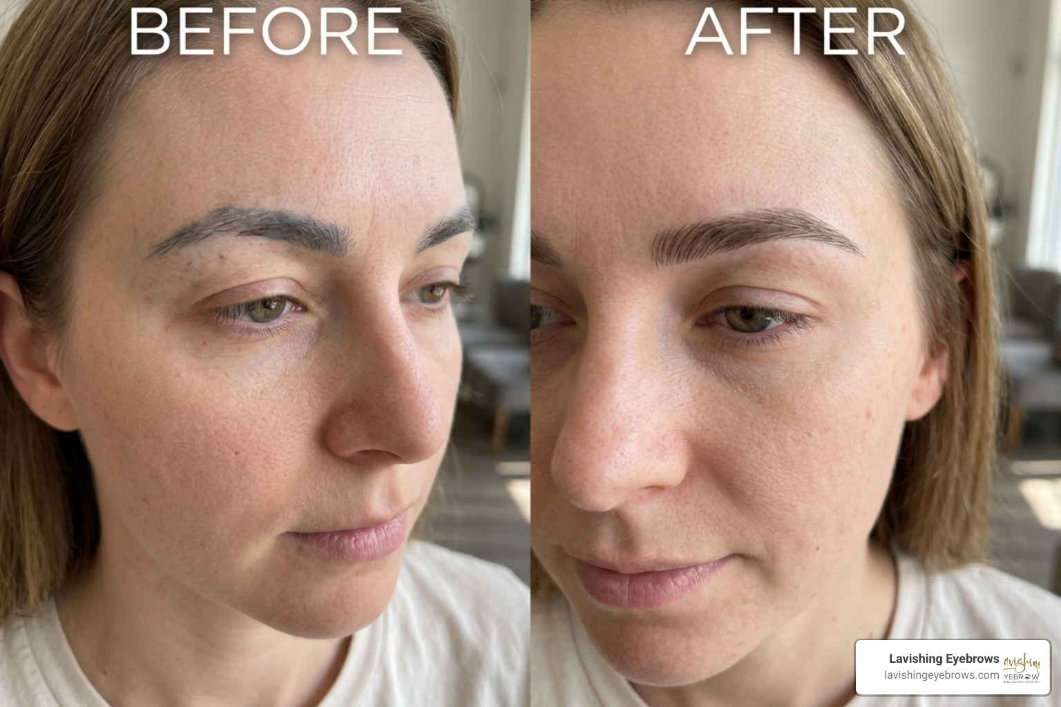Before and after of a successful microblading correction procedure