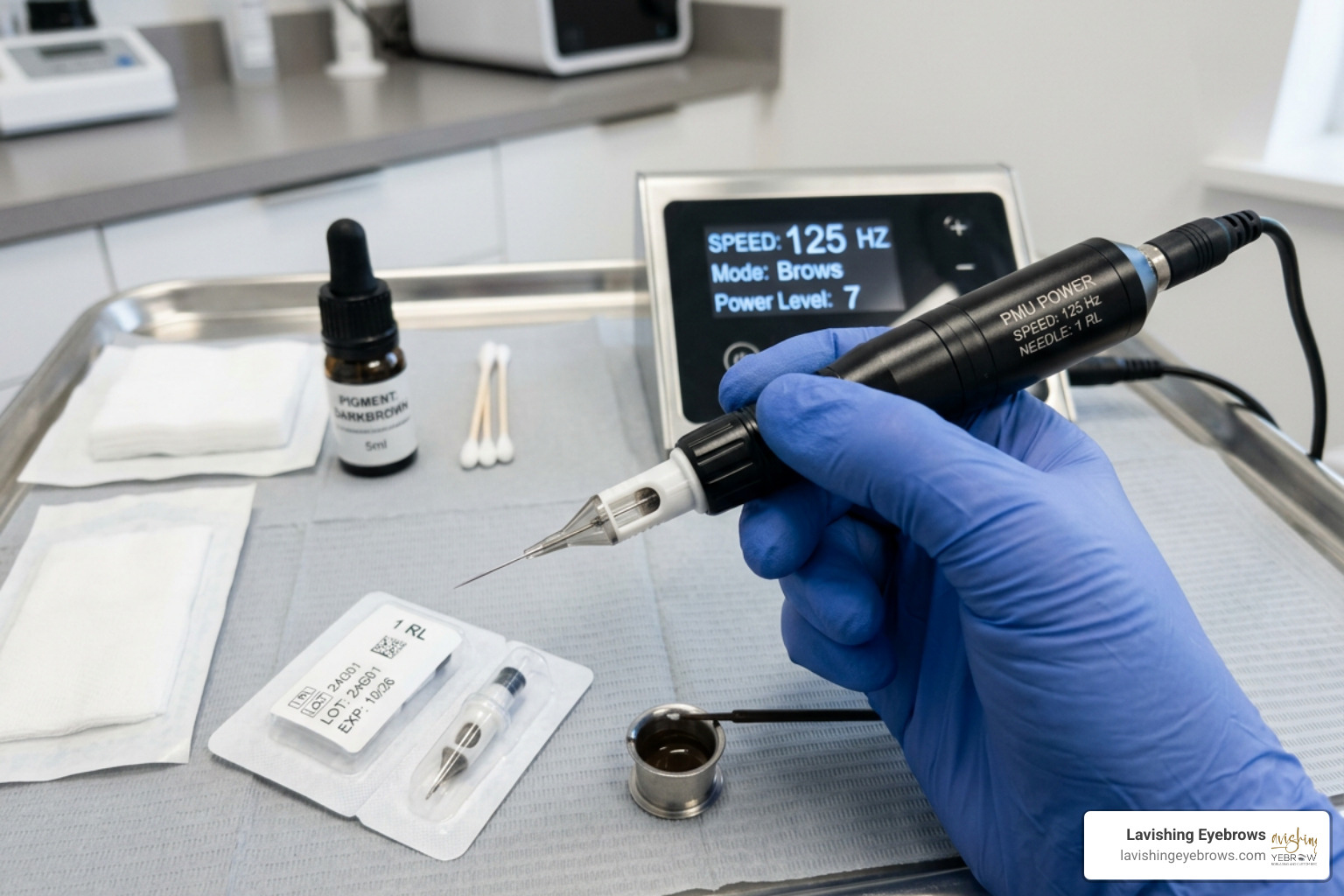 PMU machine and single needle configuration close up PMU machine and single needle configuration close up