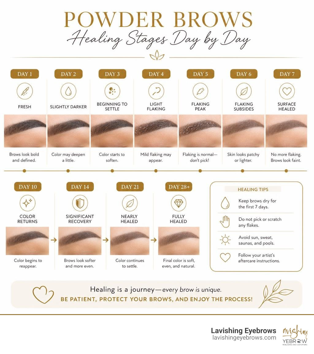 Infographic showing the healing stages of powder brows day by day infographic Infographic showing the healing stages of powder brows day by day infographic