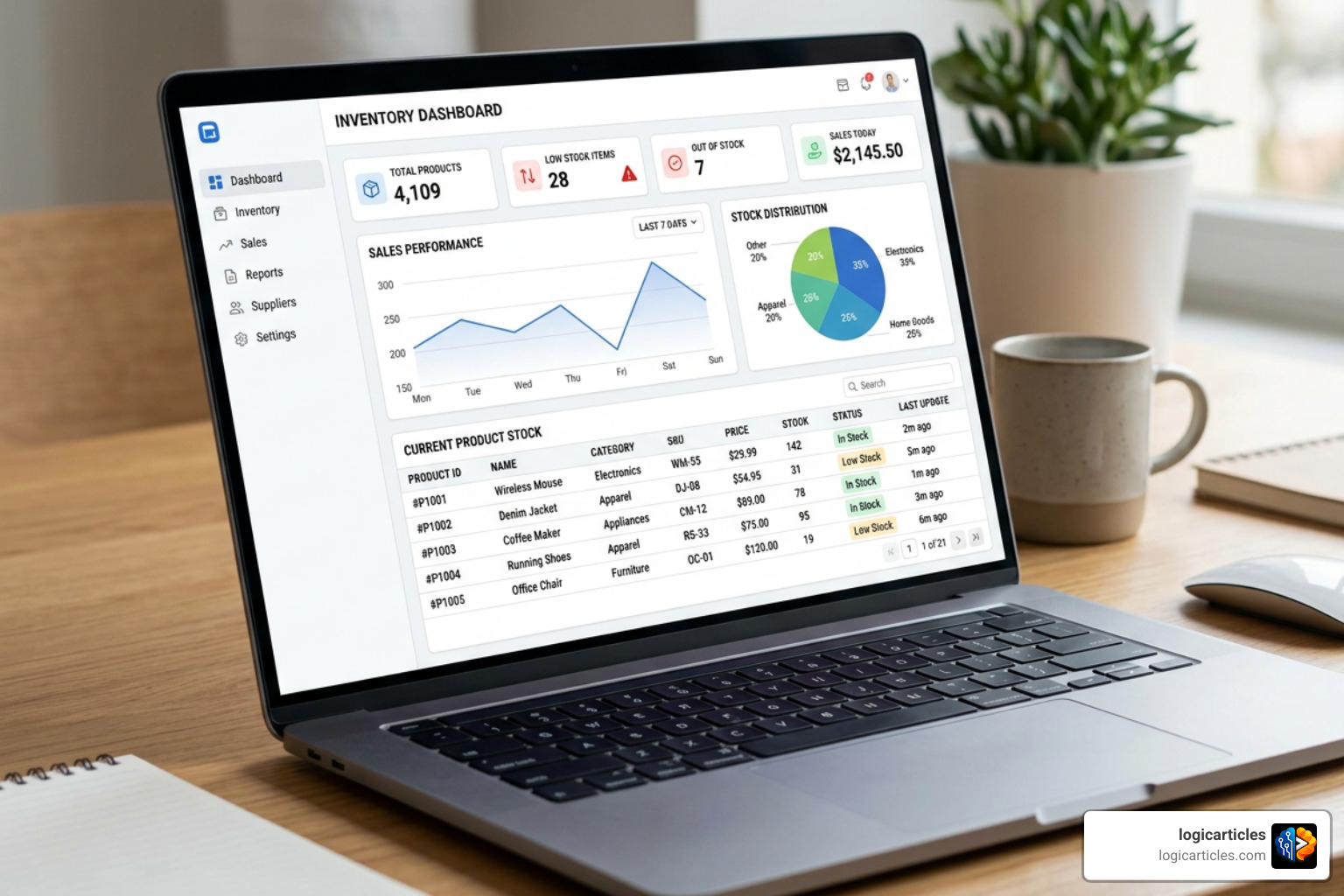 Unleashed Software dashboard interface showing real-time stock levels and sales data