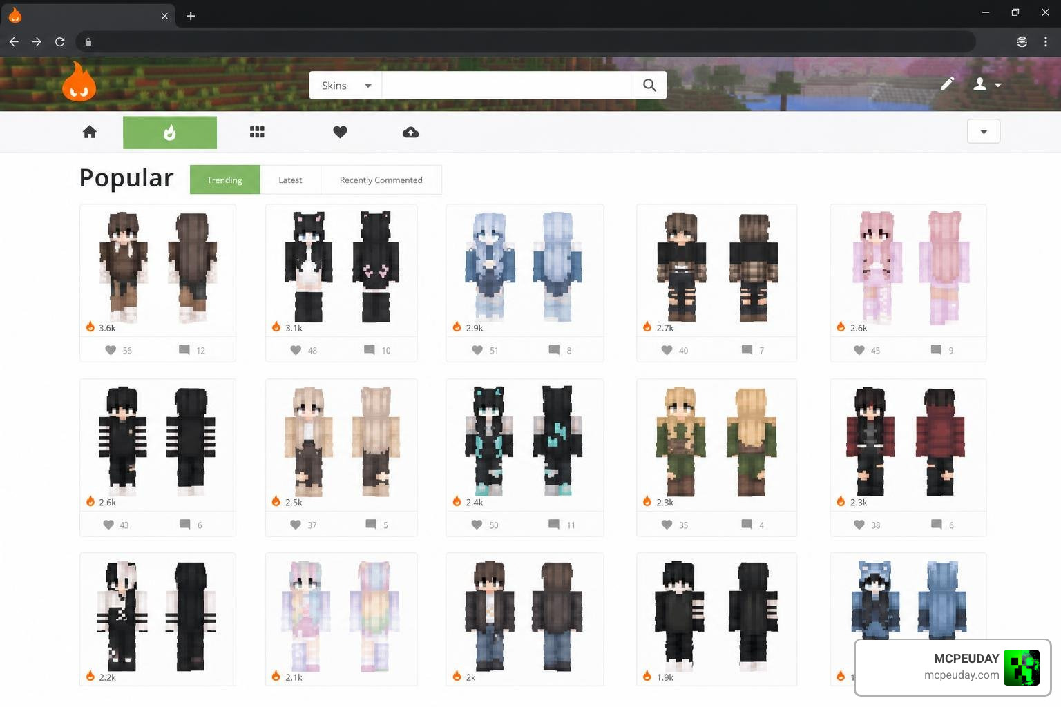 The Skindex homepage with top trending Minecraft skins The Skindex homepage with top trending Minecraft skins