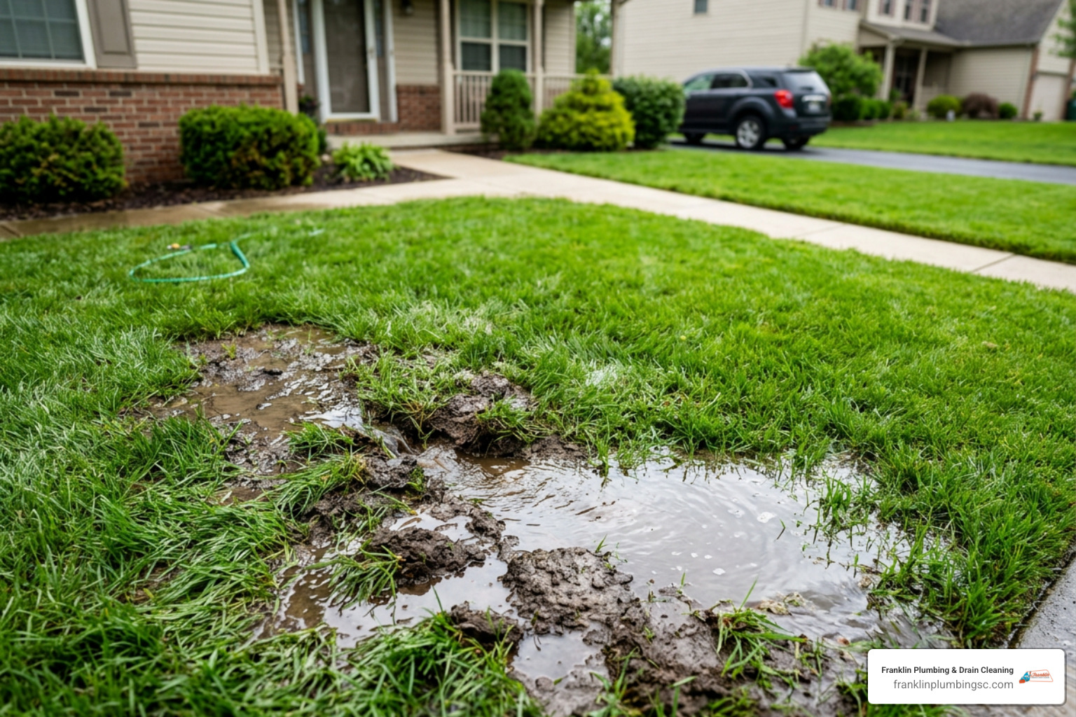 soggy patch in a green lawn from underground water leak soggy patch in a green lawn from underground water leak