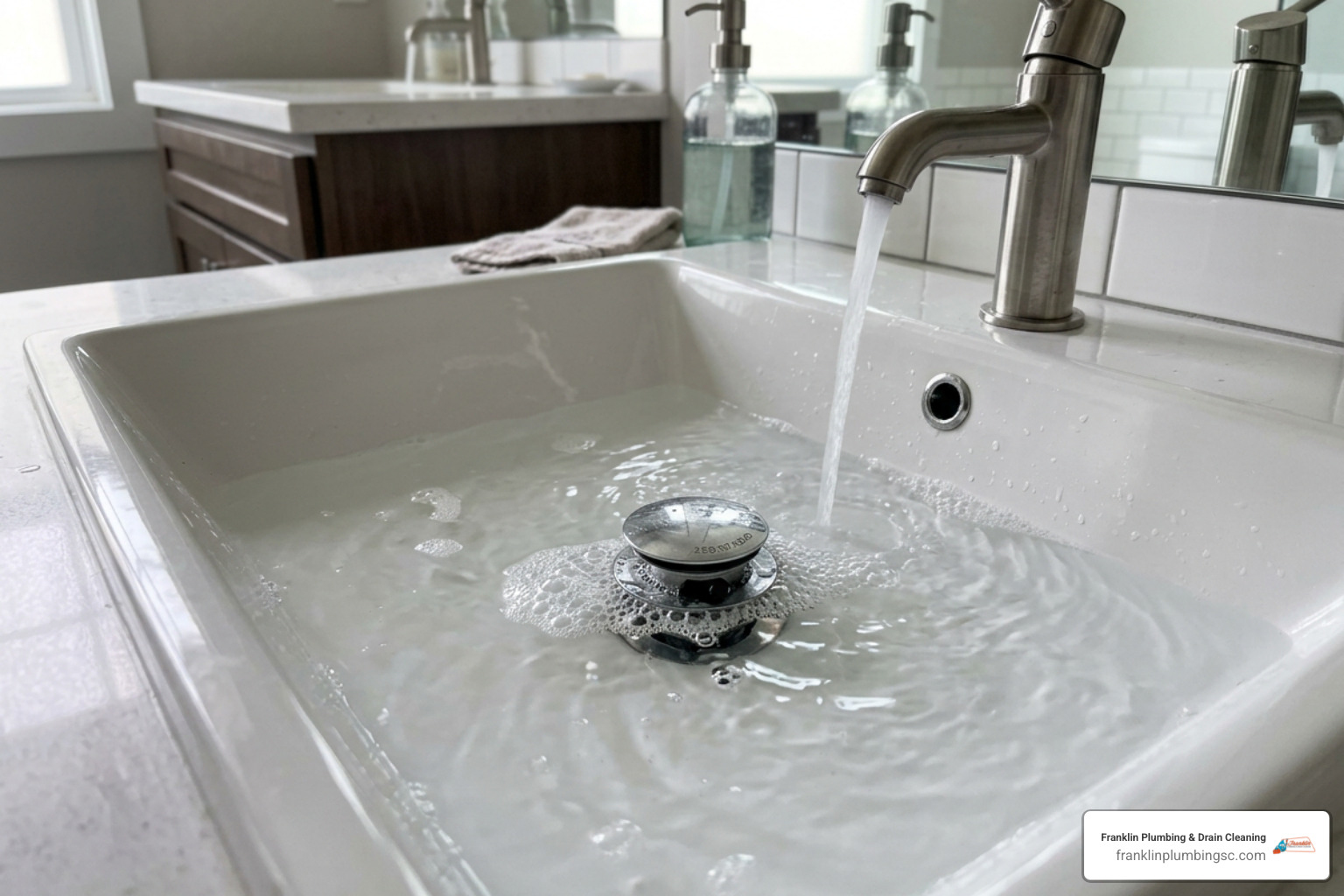 A slow draining bathroom sink in a Columbia home A slow draining bathroom sink in a Columbia home