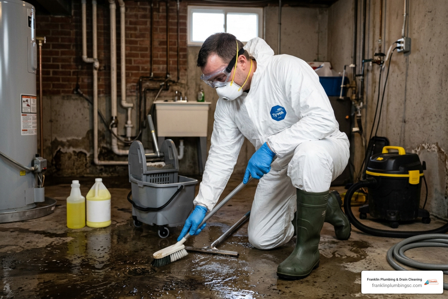safe sewage cleanup worker wearing protective gear ppe