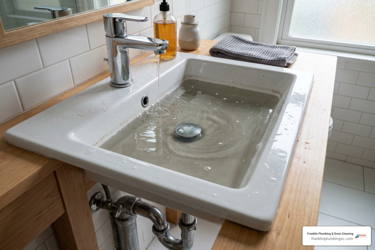 slow draining bathroom sink showing signs of main sewer line blockage