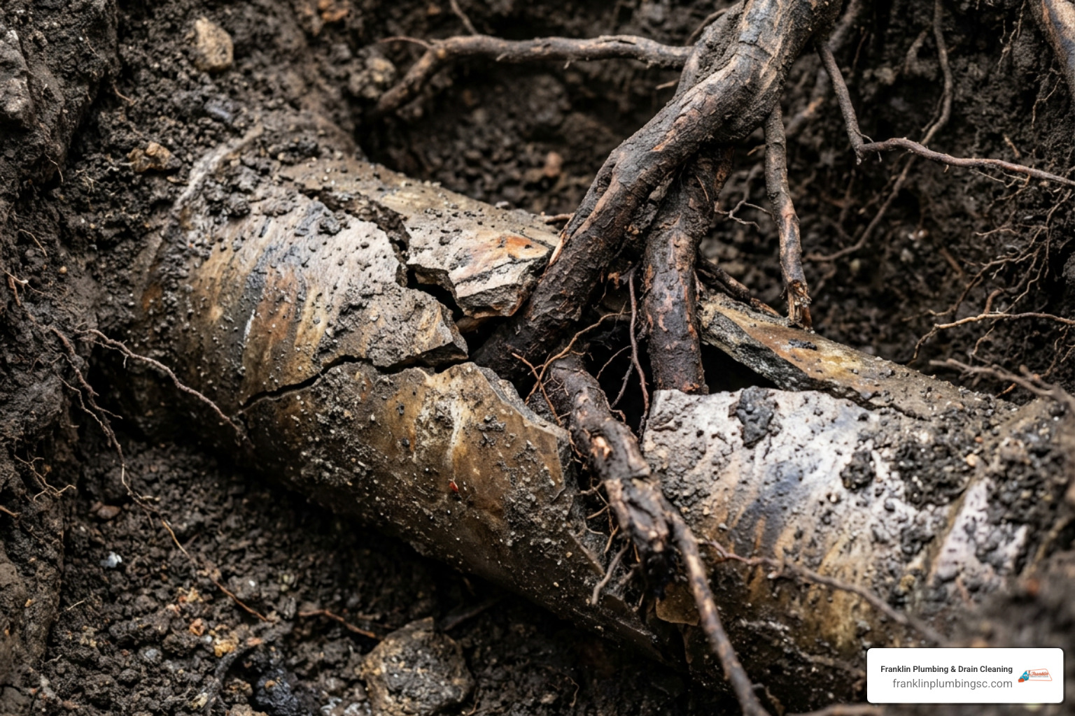 tree roots invading underground sewer pipe