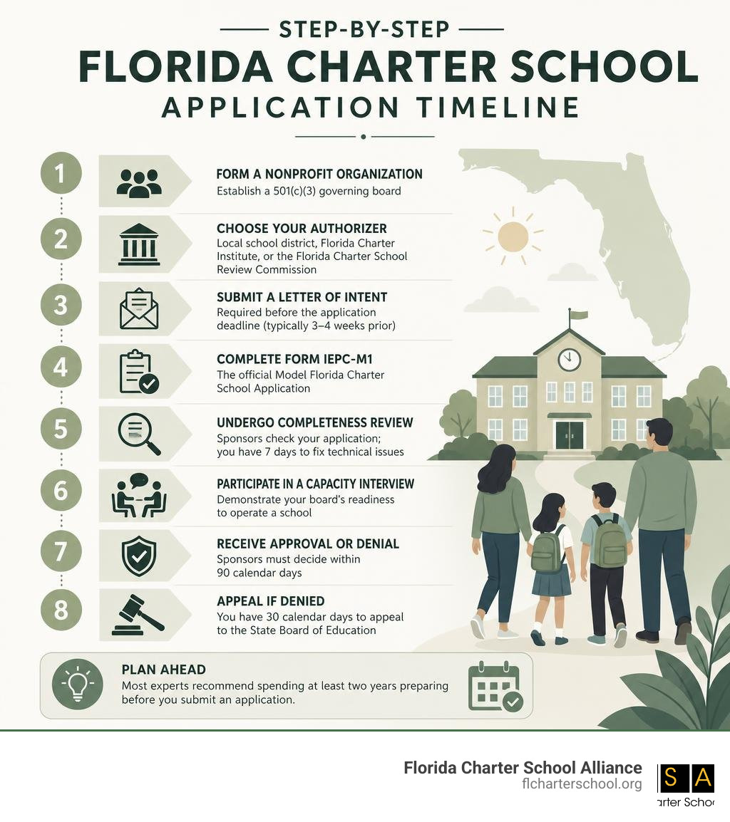 Step-by-step Florida charter school application timeline infographic infographic