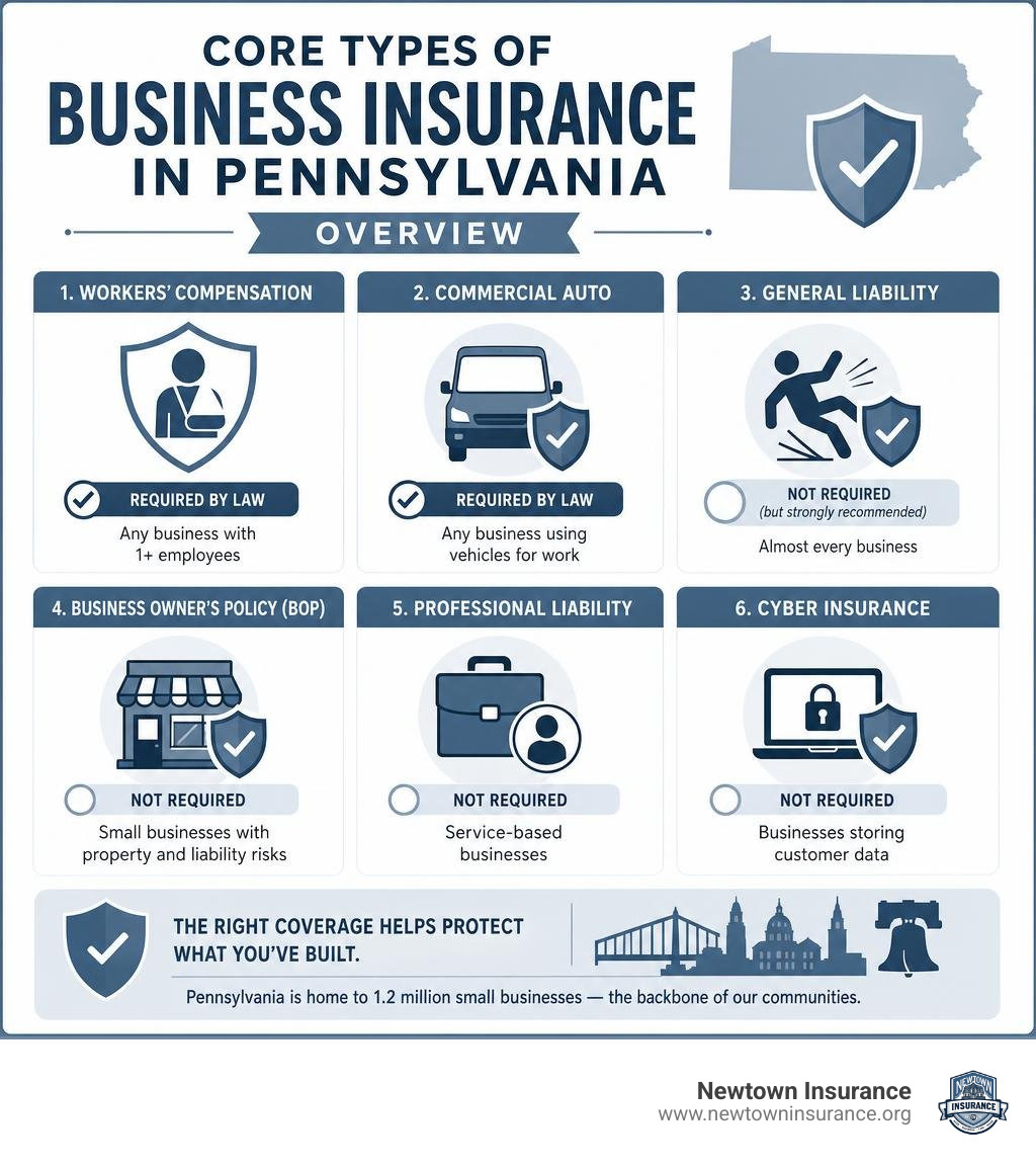 core types of business insurance in Pennsylvania overview infographic infographic