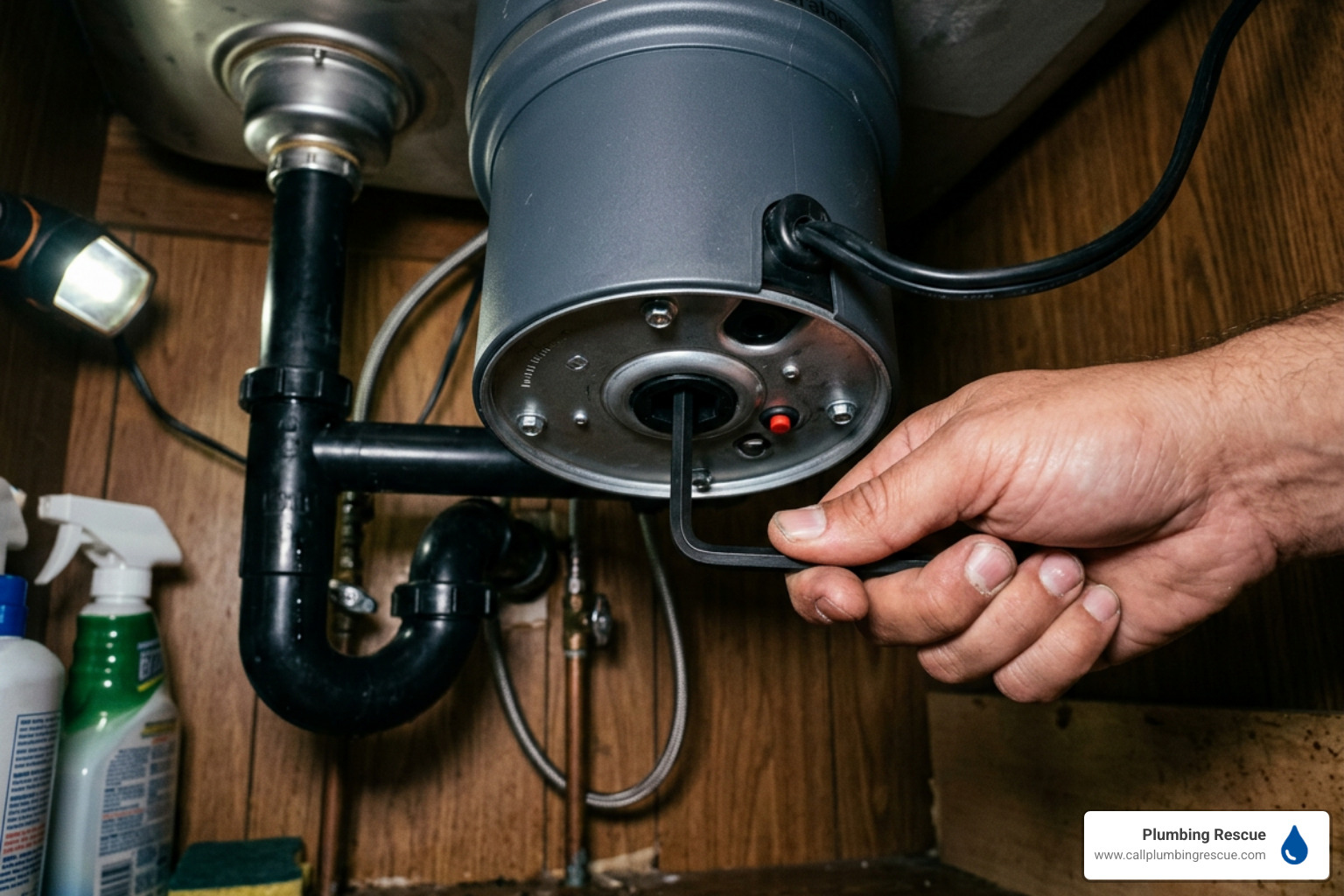 Using an Allen wrench on the bottom hex port of a garbage disposal