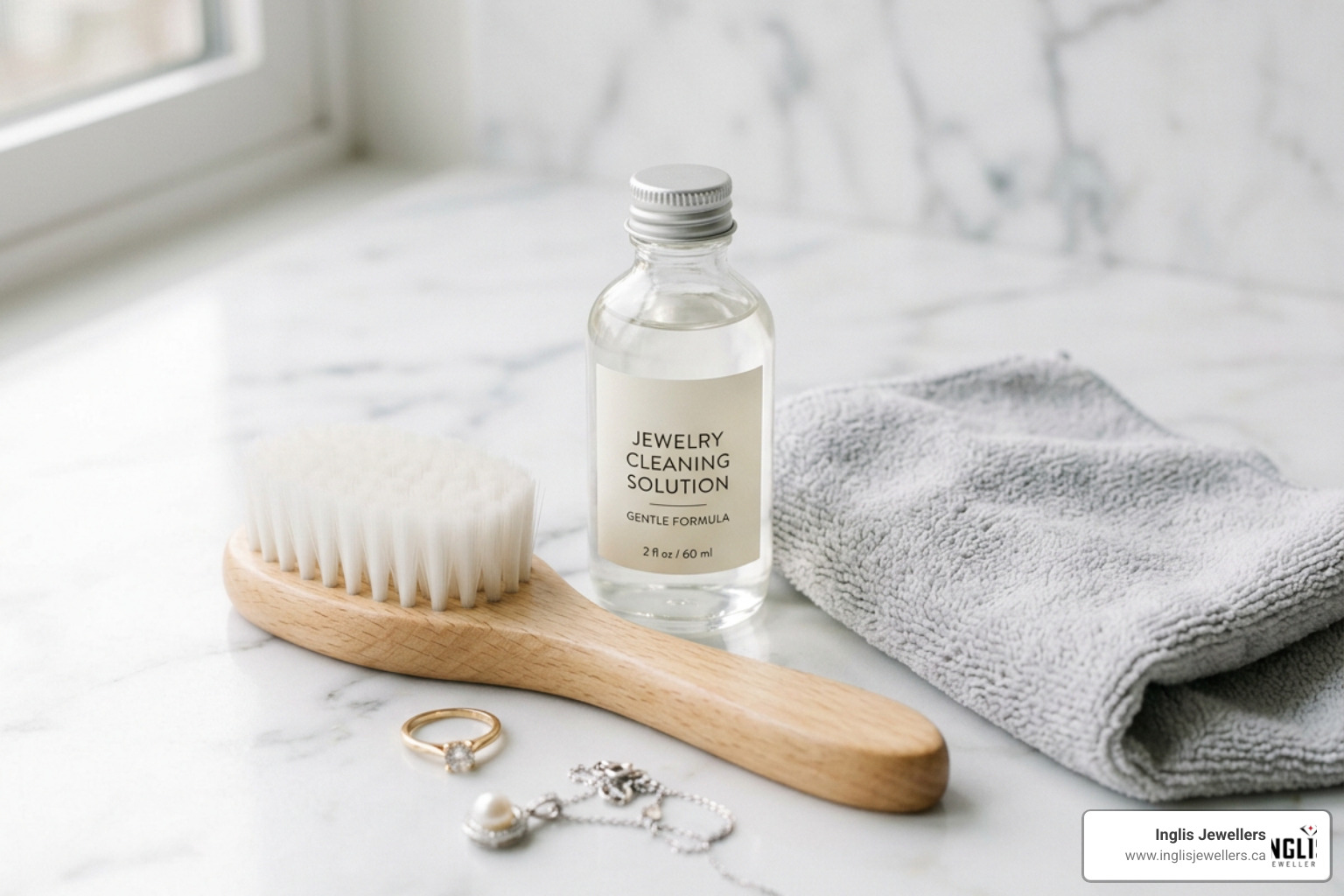 gentle jewelry cleaning kit with soft brush and delicate solution